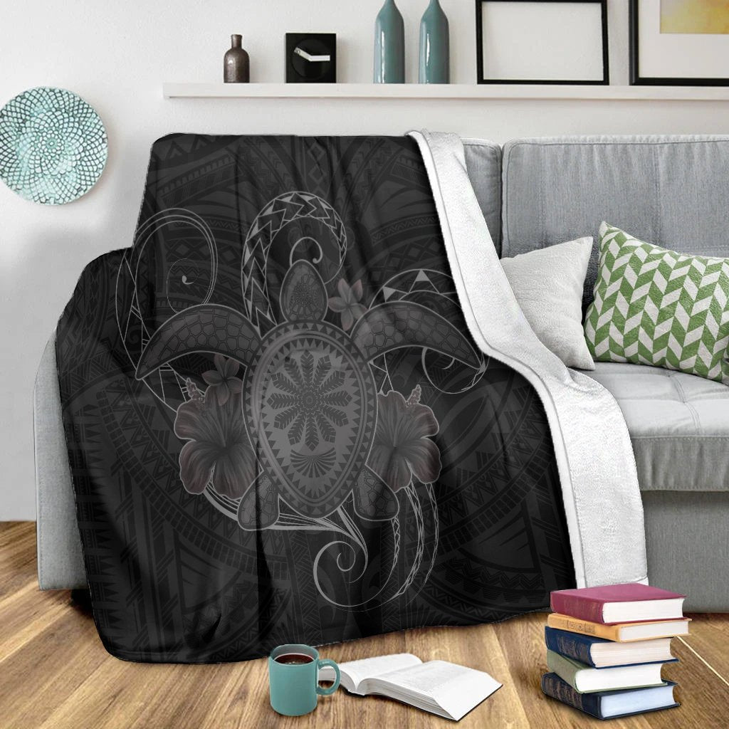 Hawaii Turtle Hibiscus Polynesian Premium Blankets - Full Style - Gray - AH - Polynesian Pride