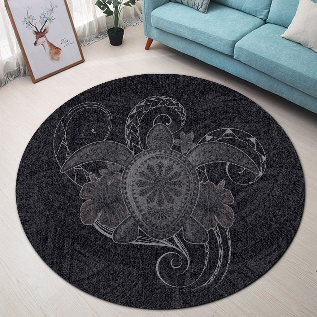 Hawaii Turtle Hibiscus Polynesian Round Carpet - Full Style - Gray - AH - Polynesian Pride