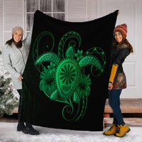 Hawaii Turtle Hibiscus Polynesian Premium Blankets - Full Style - Green - AH - Polynesian Pride