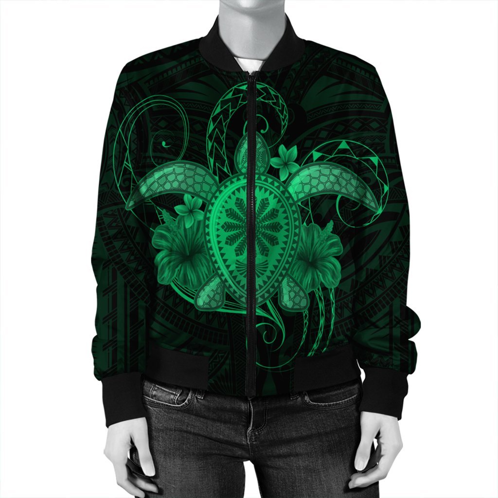 Hawaii Turtle Hibiscus Polynesian Bomber Jacket - Full Style - Green - AH - Polynesian Pride
