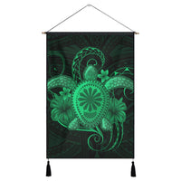 Hawaii Turtle Hibiscus Polynesian Hanging Poster - Full Style - Green - AH Hanging Poster Cotton And Linen - Polynesian Pride