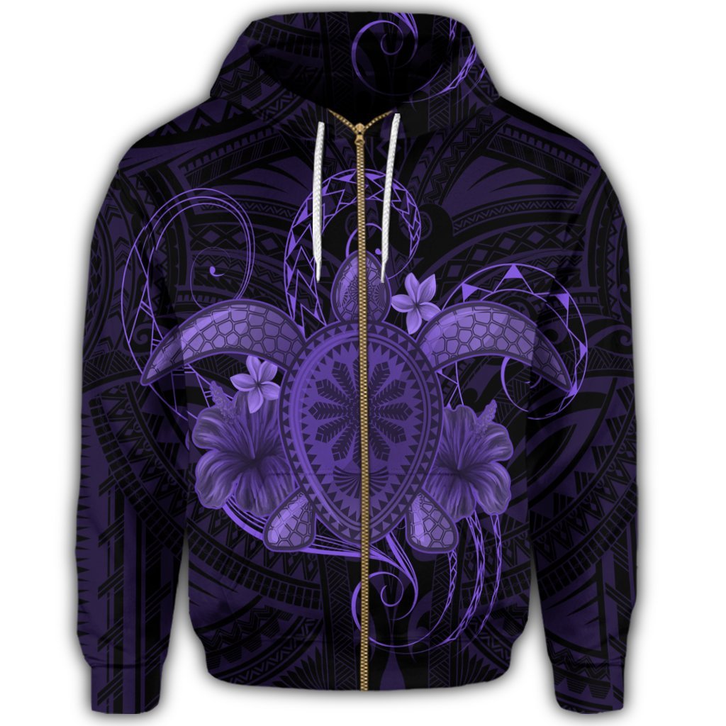 Hawaii Turtle Hibiscus Polynesian Zip Hoodie Full Style Purple - Polynesian Pride