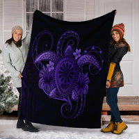 Hawaii Turtle Hibiscus Polynesian Premium Blankets - Full Style - Purple - AH - Polynesian Pride