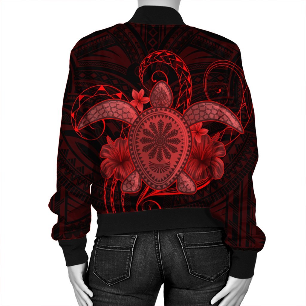 Hawaii Turtle Hibiscus Polynesian Bomber Jacket - Full Style - Red - AH - Polynesian Pride