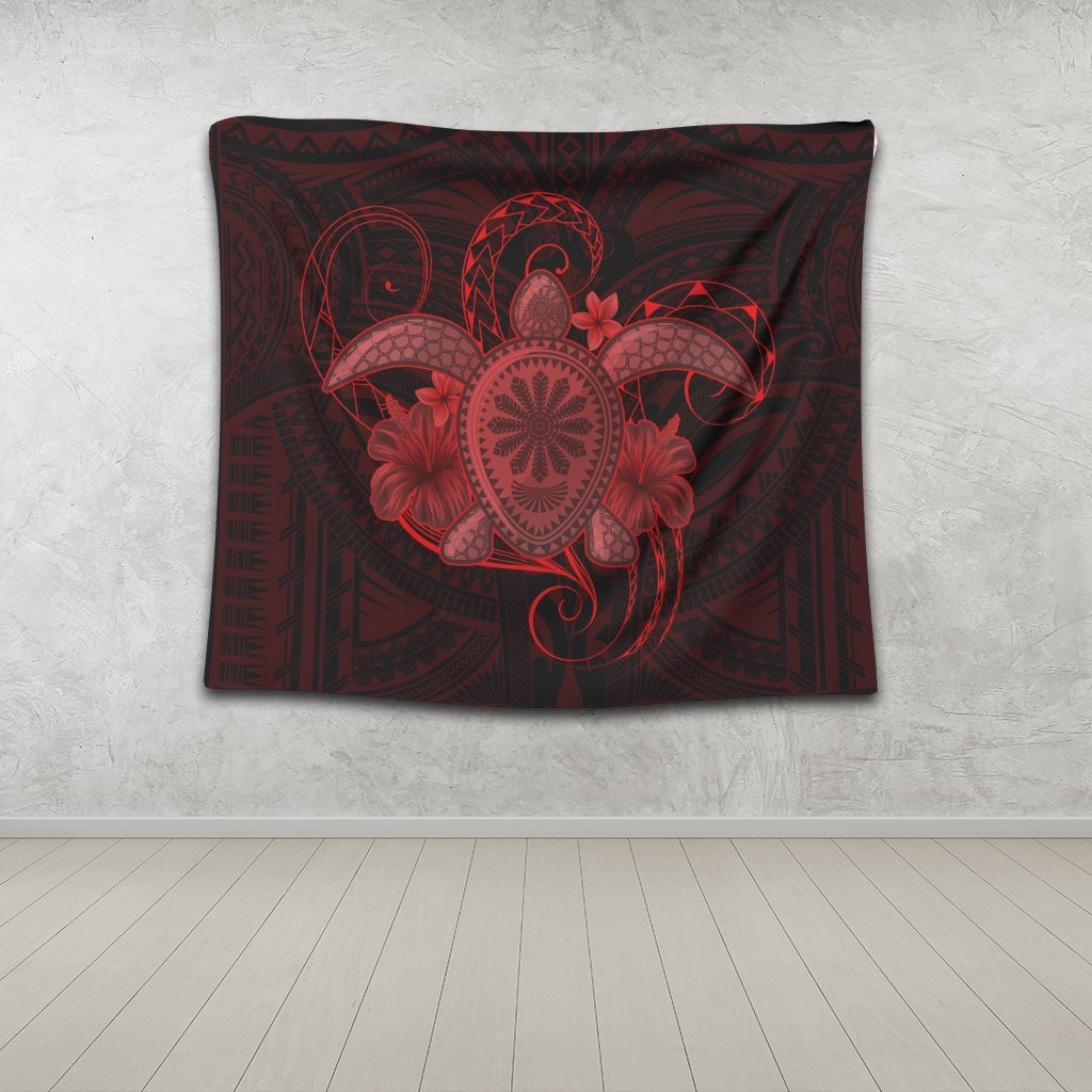 Hawaii Turtle Hibiscus Polynesian Tapestry - Full Style - Red - AH - Polynesian Pride