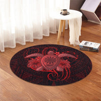 Hawaii Turtle Hibiscus Polynesian Round Carpet - Full Style - Red - AH - Polynesian Pride