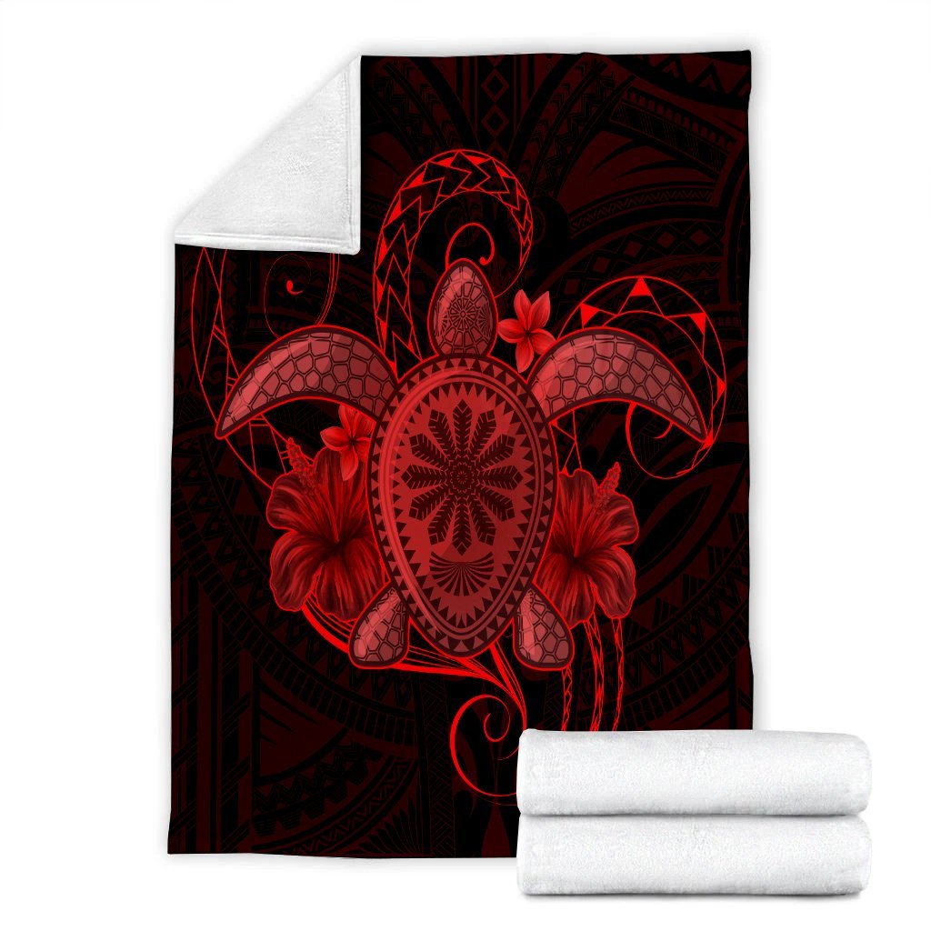 Hawaii Turtle Hibiscus Polynesian Premium Blankets - Full Style - Red - AH - Polynesian Pride