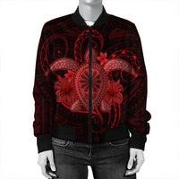 Hawaii Turtle Hibiscus Polynesian Bomber Jacket - Full Style - Red - AH - Polynesian Pride