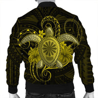 Hawaii Turtle Hibiscus Polynesian Bomber Jacket - Full Style - Yellow - AH - Polynesian Pride