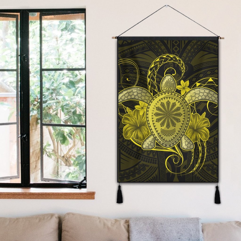 Hawaii Turtle Hibiscus Polynesian Hanging Poster - Full Style - Yellow - AH - Polynesian Pride