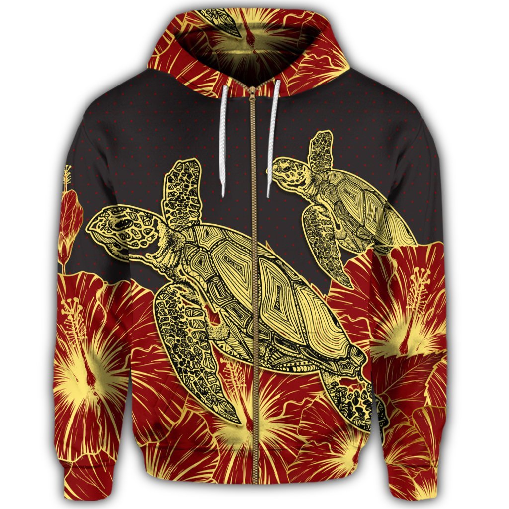 Hawaii Turtle Hibiscus Red Zip Hoodie - Polynesian Pride