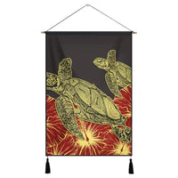 Hawaii Turtle Hibiscus Red Hanging Poster - AH Hanging Poster Cotton And Linen - Polynesian Pride