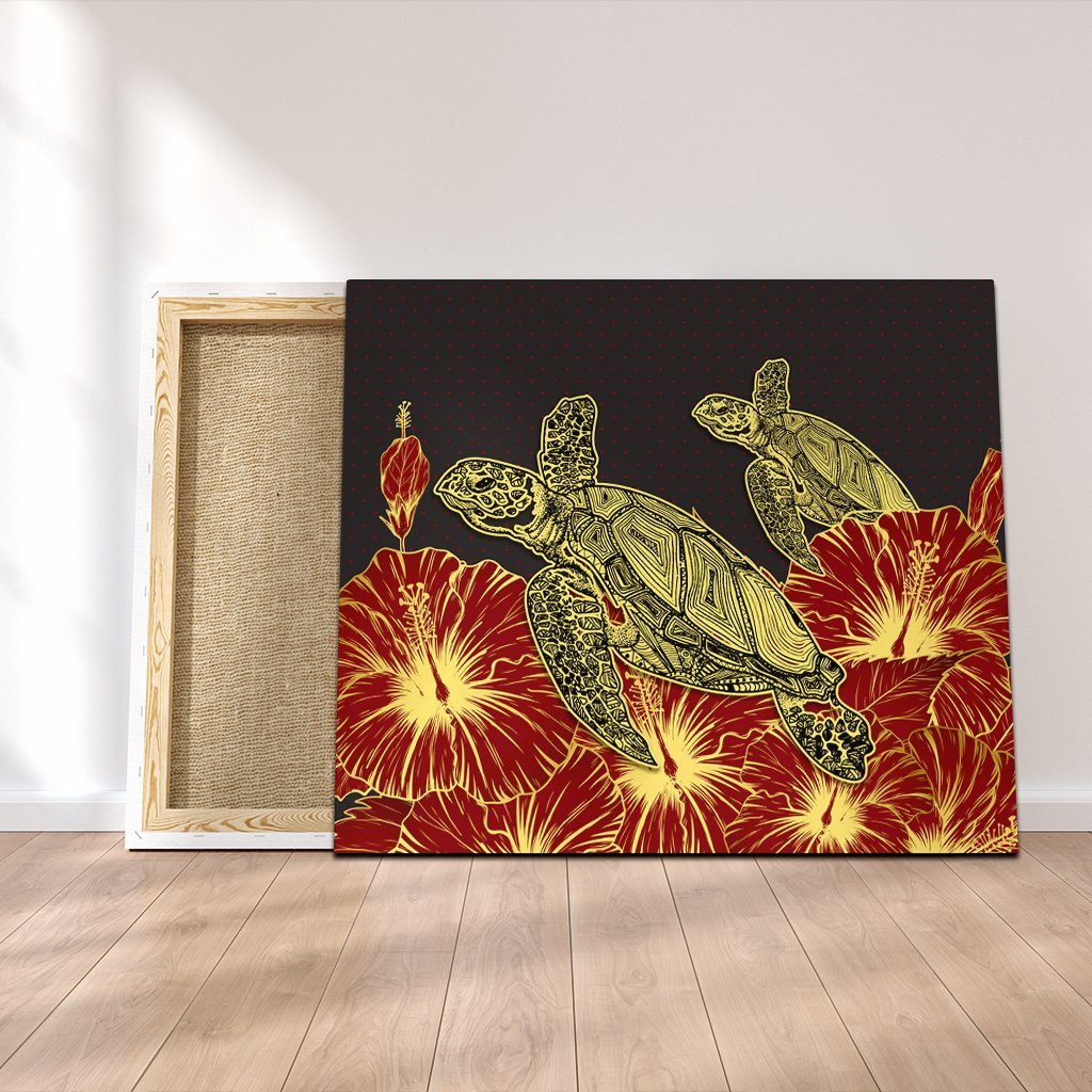 Hawaii Turtle Hibiscus Red Canvas - AH Canvas Poly-cotton - Polynesian Pride