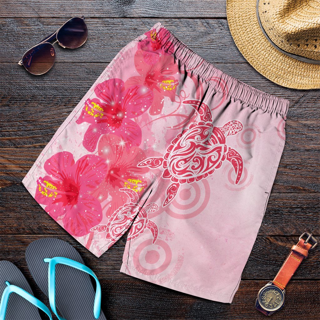 Hawaii Turtle Hibiscus Vintage Pink Men's Shorts - AH Art - Polynesian Pride