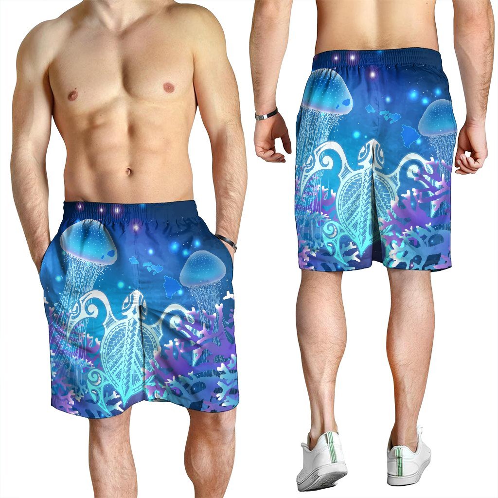 Hawaii Turtle Jellyfish Coral Men's Shorts Galaxy Men's Shorts - AH - Polynesian Pride