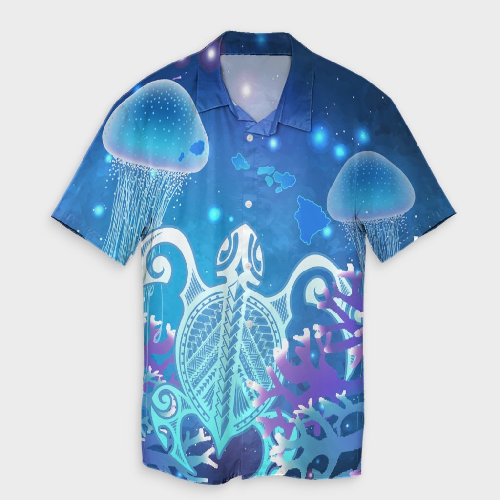 Hawaii Turtle Jellyfish Coral Hawaiian Shirt Galaxy Hawaiian Shirt - AH Unisex Black - Polynesian Pride
