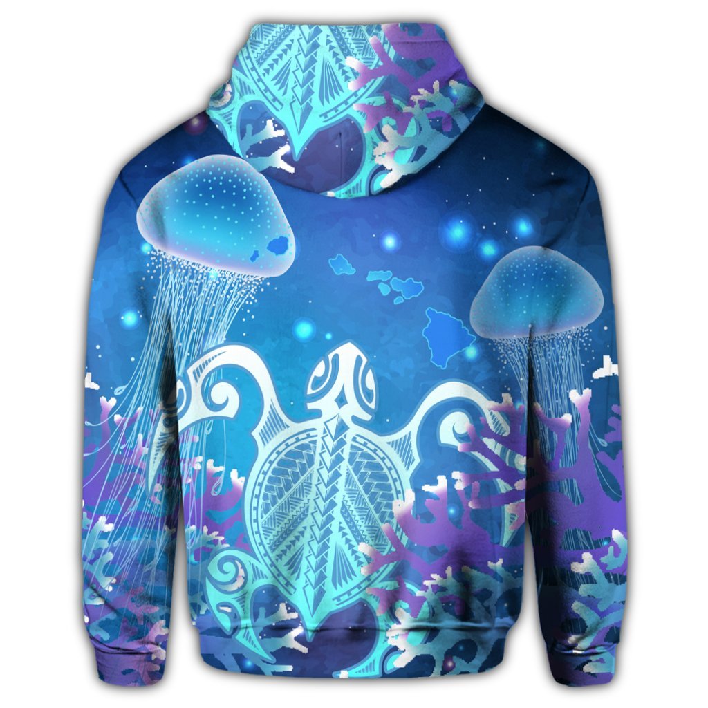 Hawaii Turtle Jellyfish Coral Galaxy Zip Hoodie - Polynesian Pride