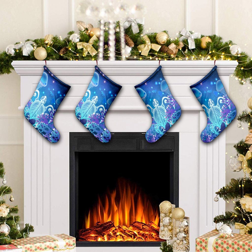Hawaii Turtle Jellyfish Coral Christmas Stocking Galaxy Christmas Stocking - AH - Polynesian Pride