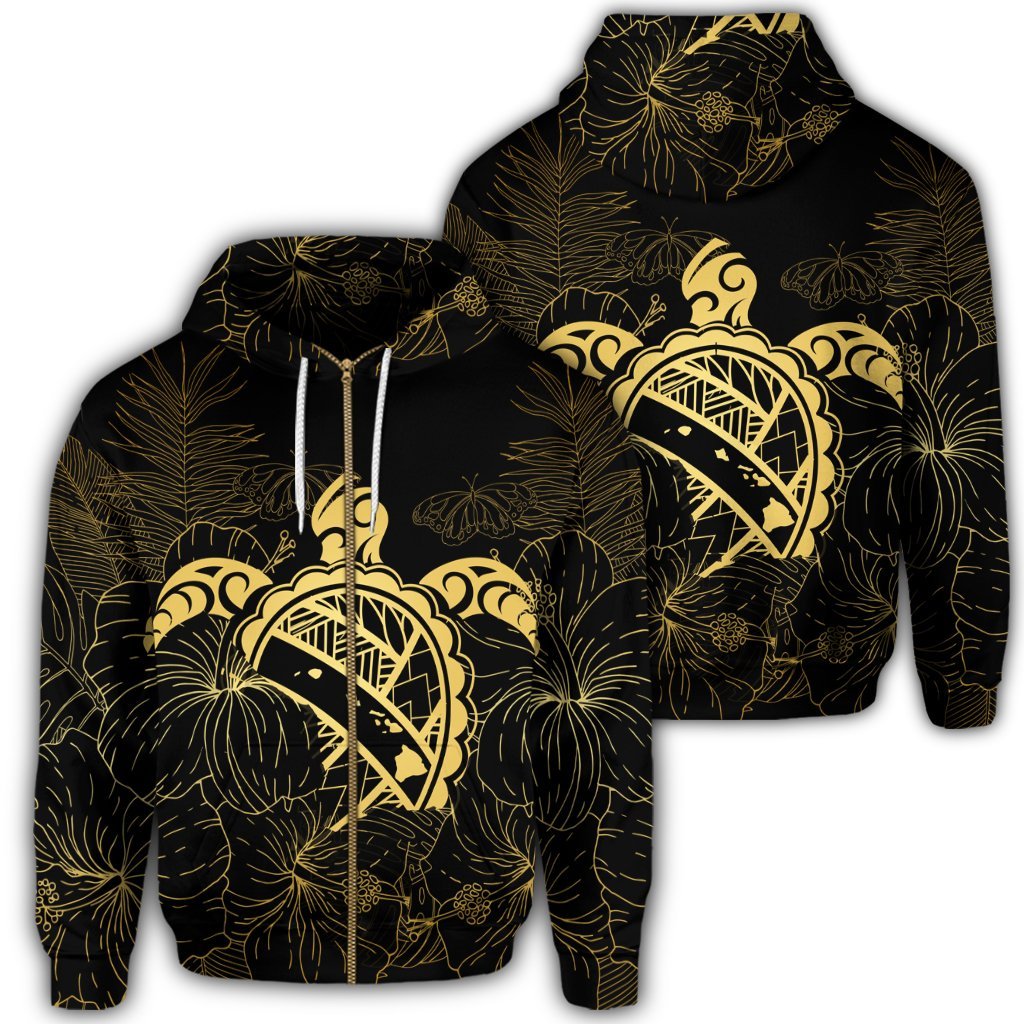 Hawaii Turtle Kanaka Golden Zip Hoodie Unisex Art - Polynesian Pride