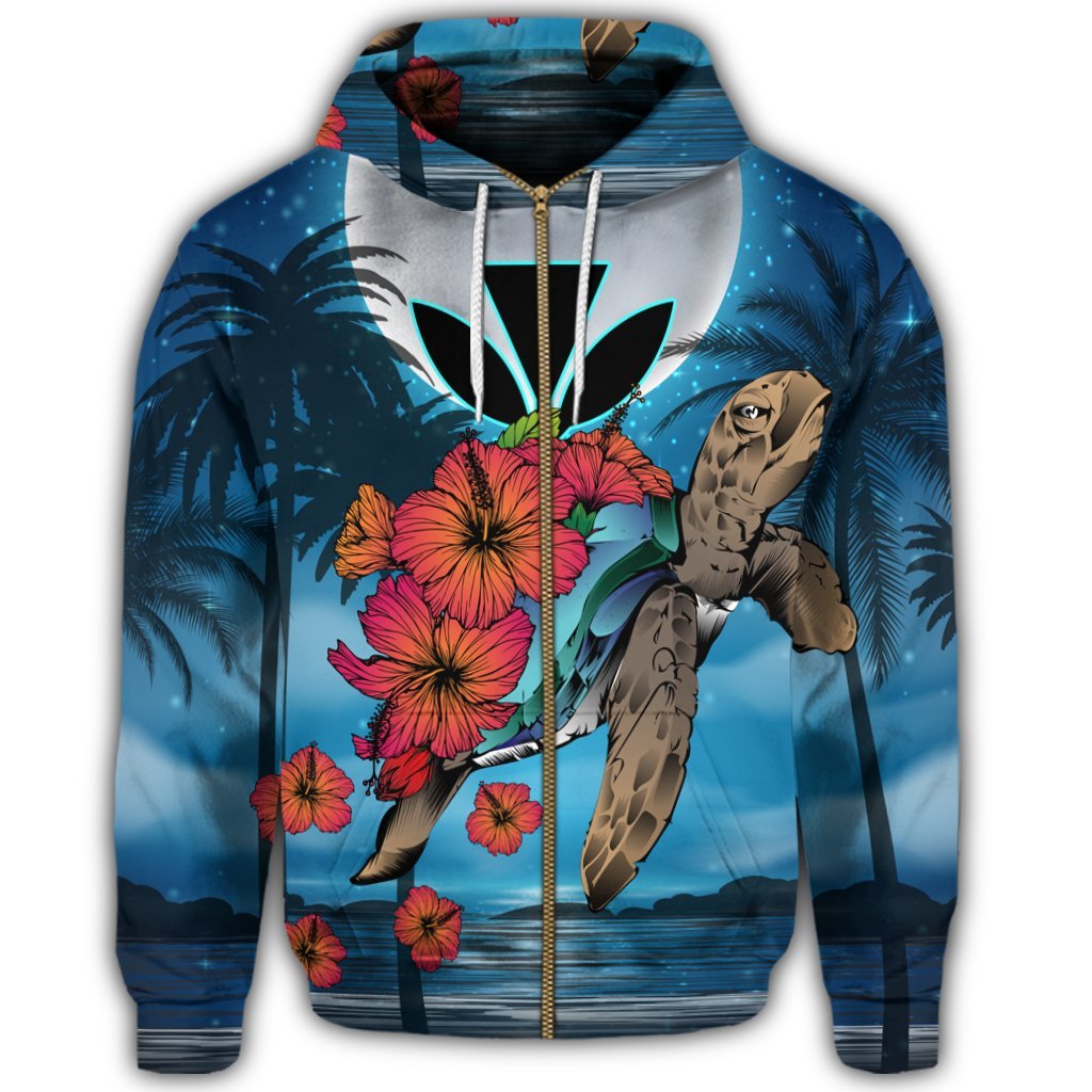 Hawaii Turtle Kanaka Hibiscus Stary Night Zip Hoodie - Polynesian Pride
