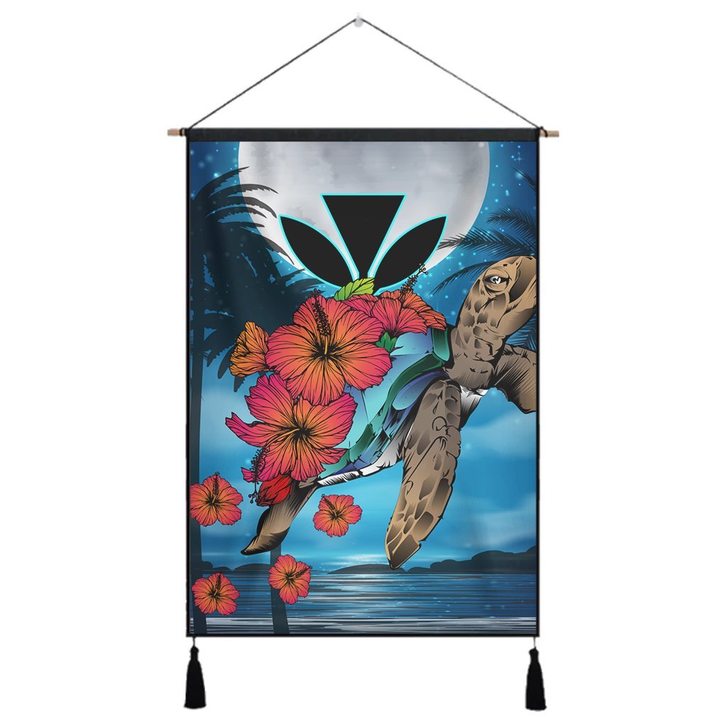Hawaii Turtle Kanaka Hibiscus Stary Night Hanging Poster - AH Hanging Poster Cotton And Linen - Polynesian Pride