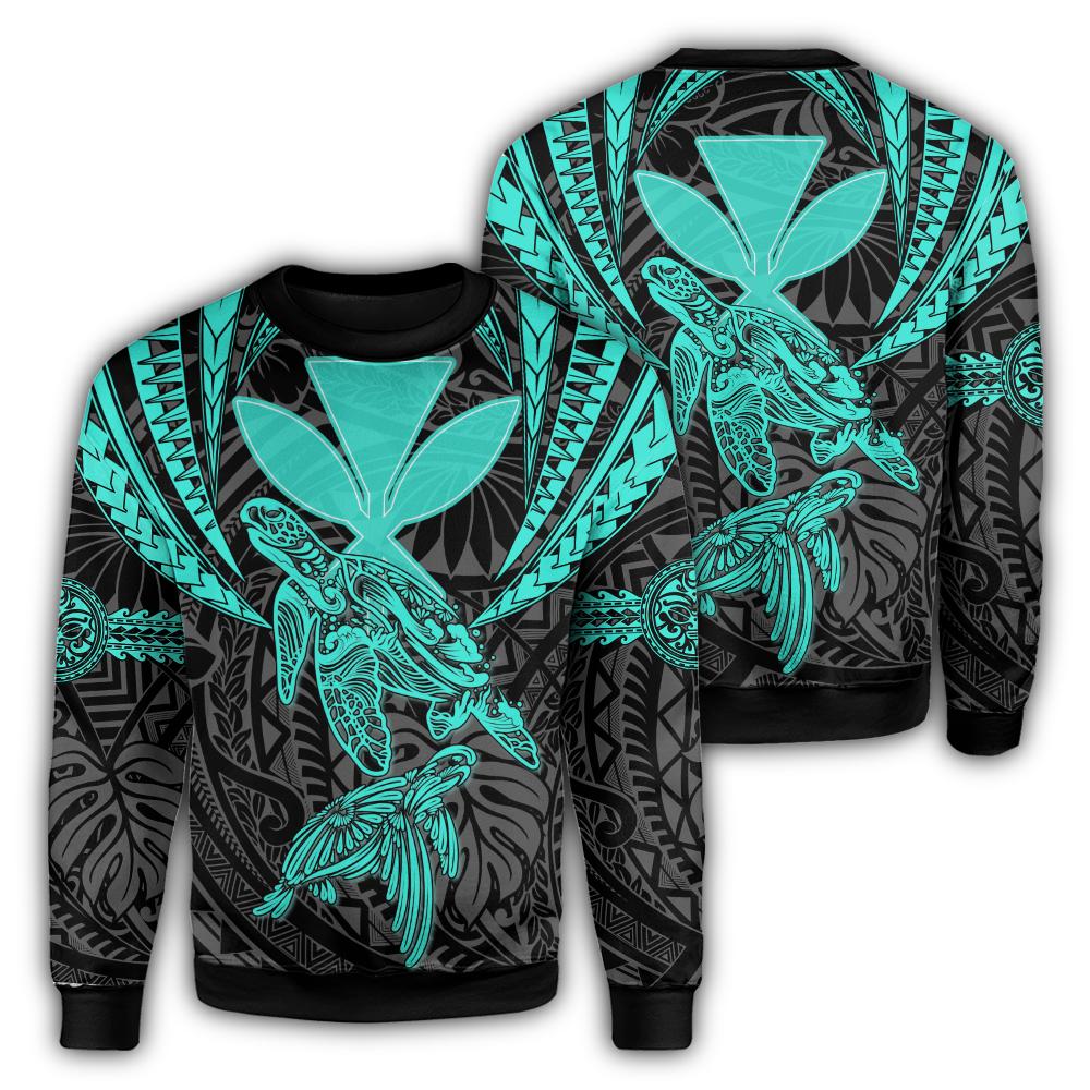 Hawaii Turtle Kanaka Tropical Polynesian Sweatshirt - Turquoise - Royi Style - AH Unisex Turquoise - Polynesian Pride