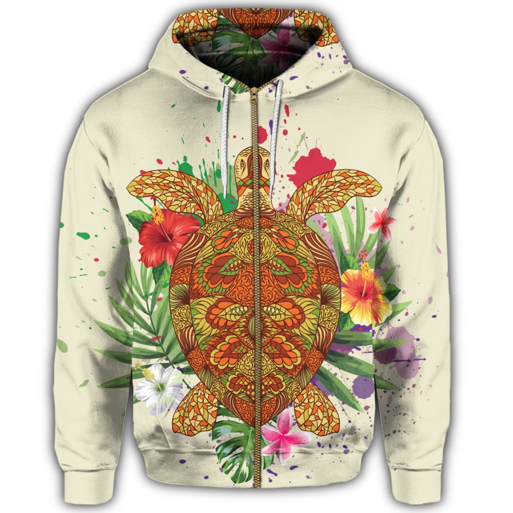 Hawaii Turtle Life Hibiscus Design Zip Hoodie - Polynesian Pride
