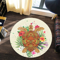 Hawaii Turtle Life Hibiscus Design Round Carpet - AH - Polynesian Pride