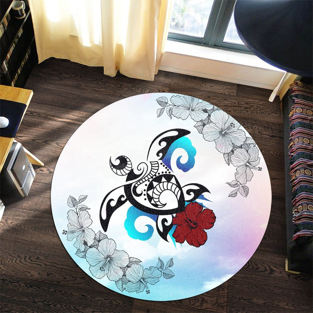 Hawaii Turtle Lollipop Plumeria Round Carpet - AH - Polynesian Pride
