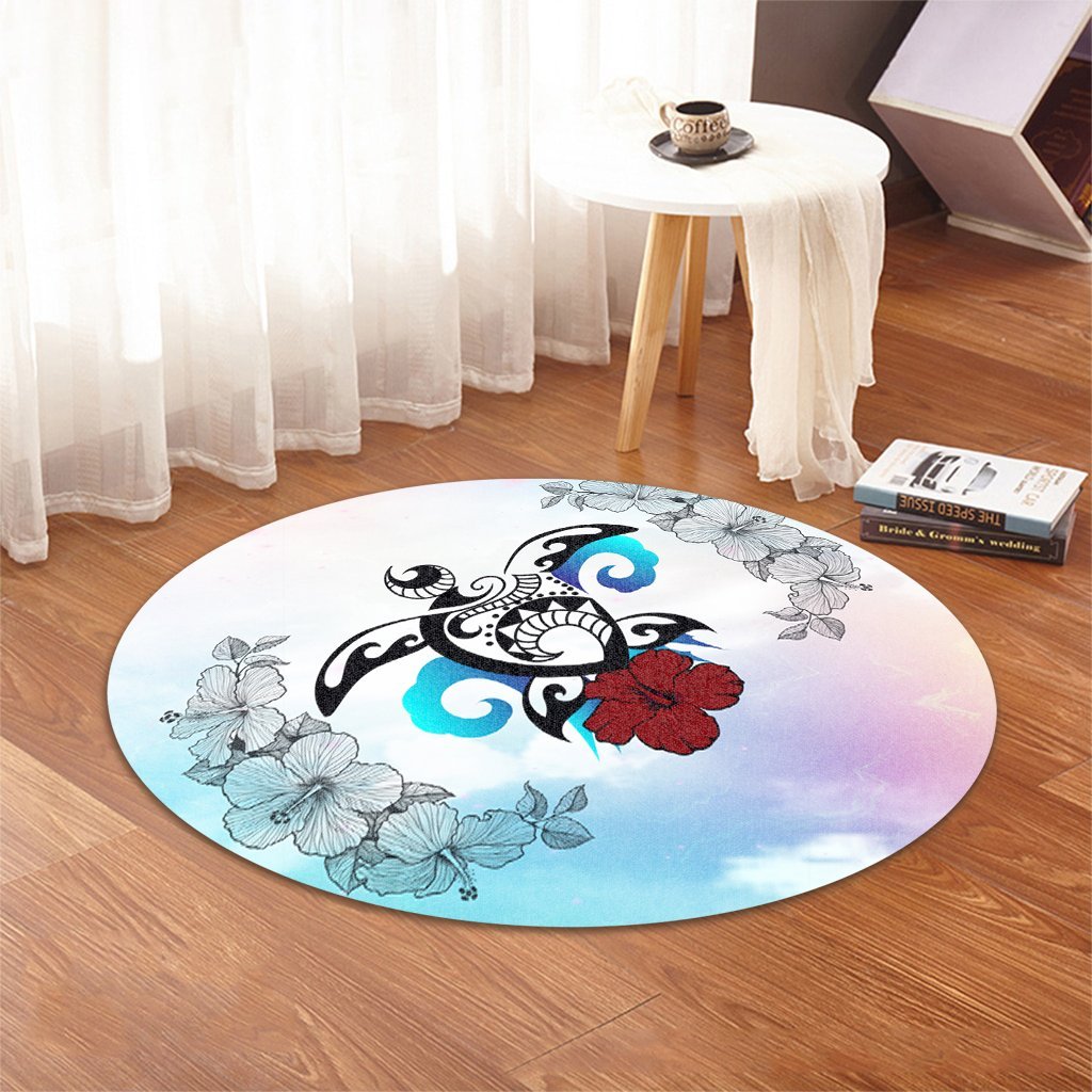 Hawaii Turtle Lollipop Plumeria Round Carpet - AH - Polynesian Pride