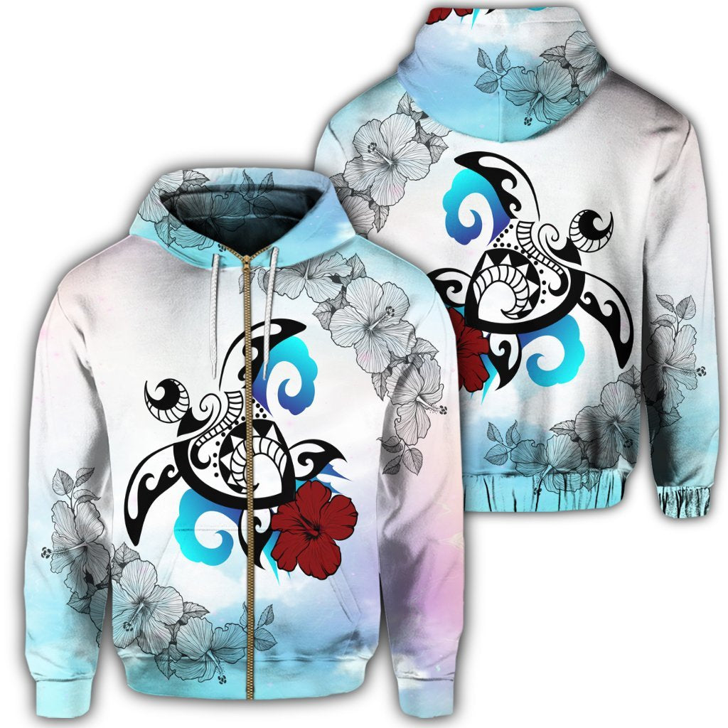 Hawaii Turtle Lollipop Plumeria Zip Hoodie Unisex Art - Polynesian Pride