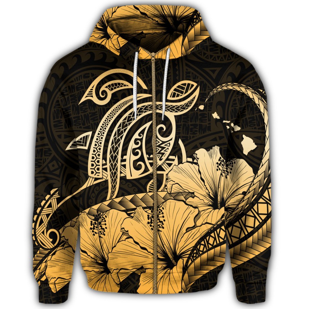 Hawaii Turtle Map Polynesian Zip Hoodie Safety - Polynesian Pride