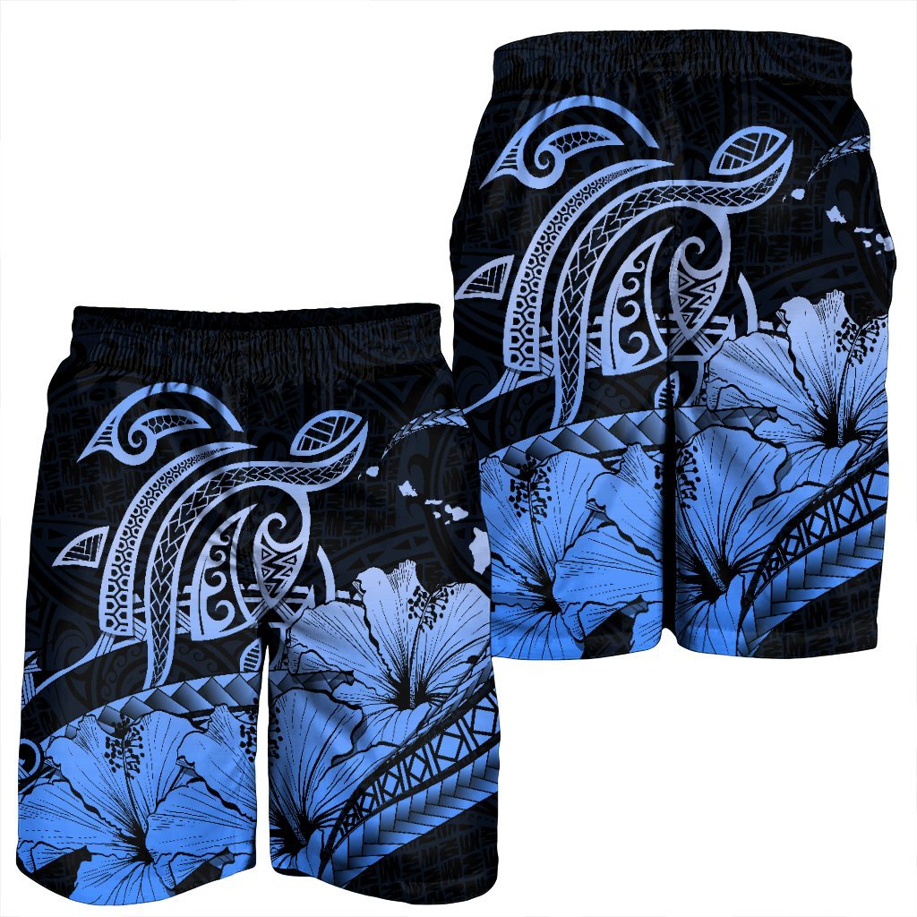 Hawaii Turtle Map Polynesian Men's Shorts Safety Blue - AH - Polynesian Pride