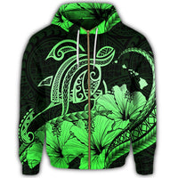 Hawaii Turtle Map Polynesian Zip Hoodie Safety Green - Polynesian Pride