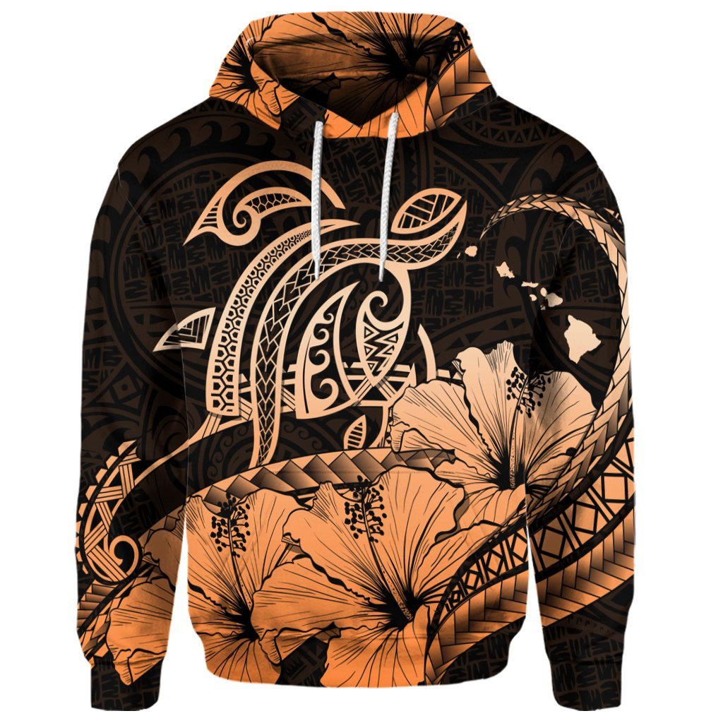 Custom Hawaii Turtle Map Polynesian Hoodie Safety Orange - Polynesian Pride