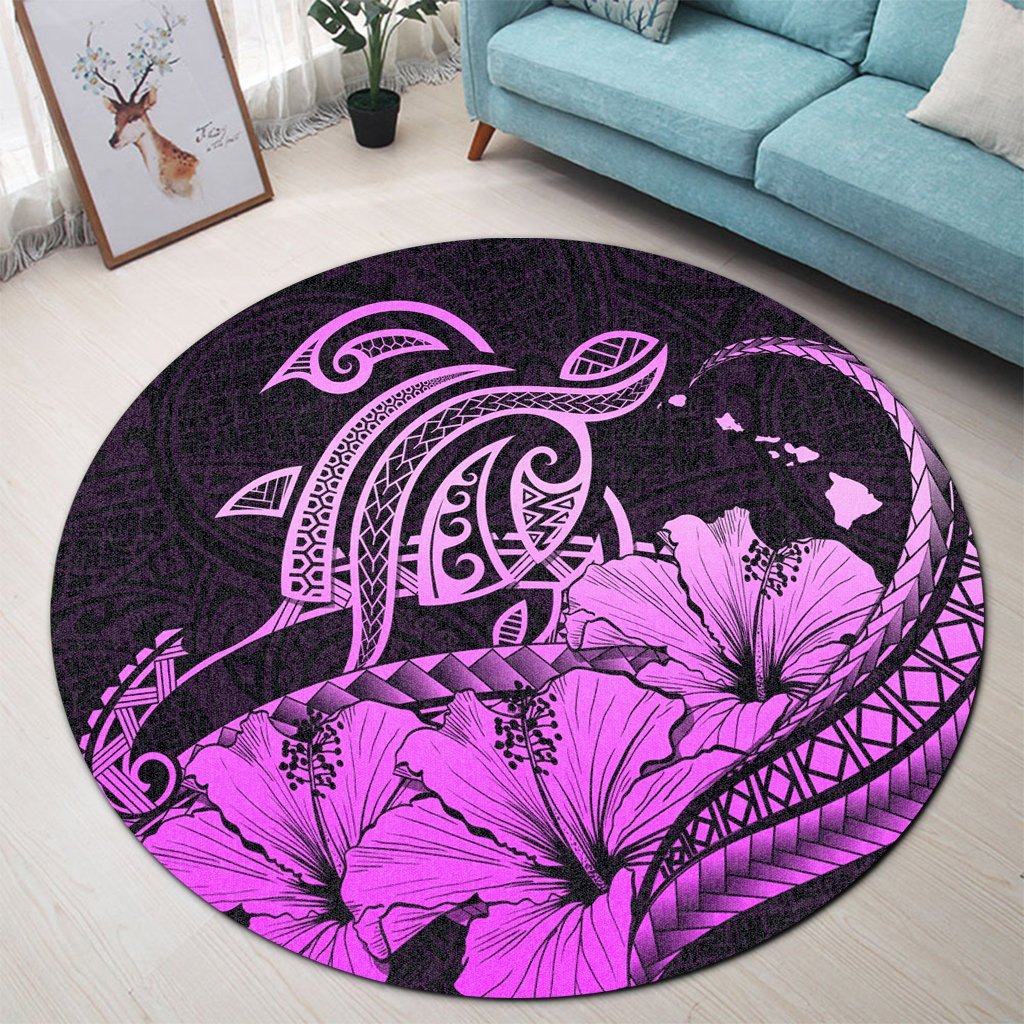 Hawaii Turtle Map Polynesian Round Carpet Safety Pink - AH - Polynesian Pride