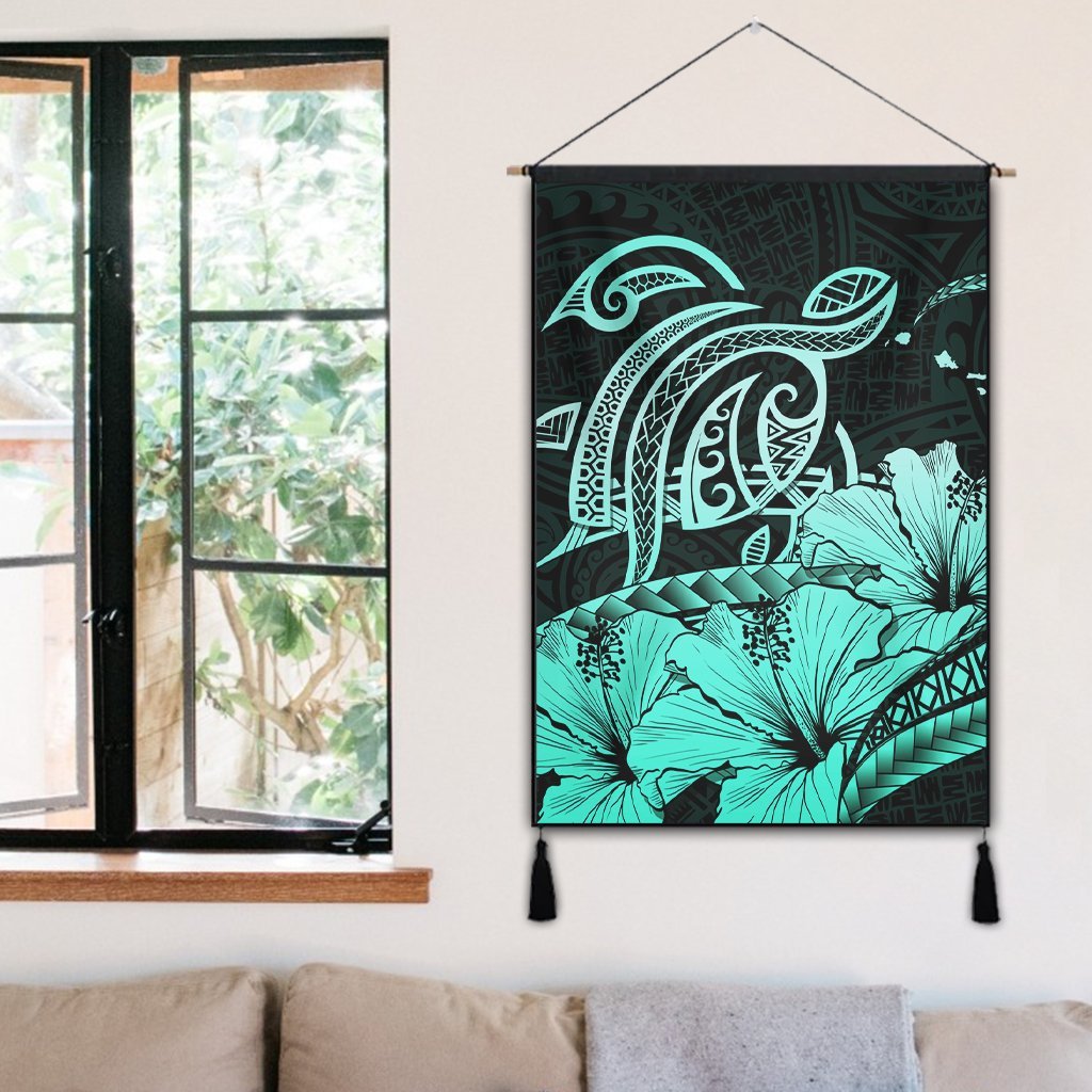 Hawaii Turtle Map Polynesian Hanging Poster Safety Turquoise - AH - Polynesian Pride