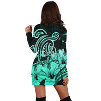 Hawaii Turtle Map Polynesian Hoodie Dress Safety Turquoise - AH - Polynesian Pride