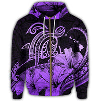Hawaii Turtle Map Polynesian Zip Hoodie Safety Violet 2 - Polynesian Pride