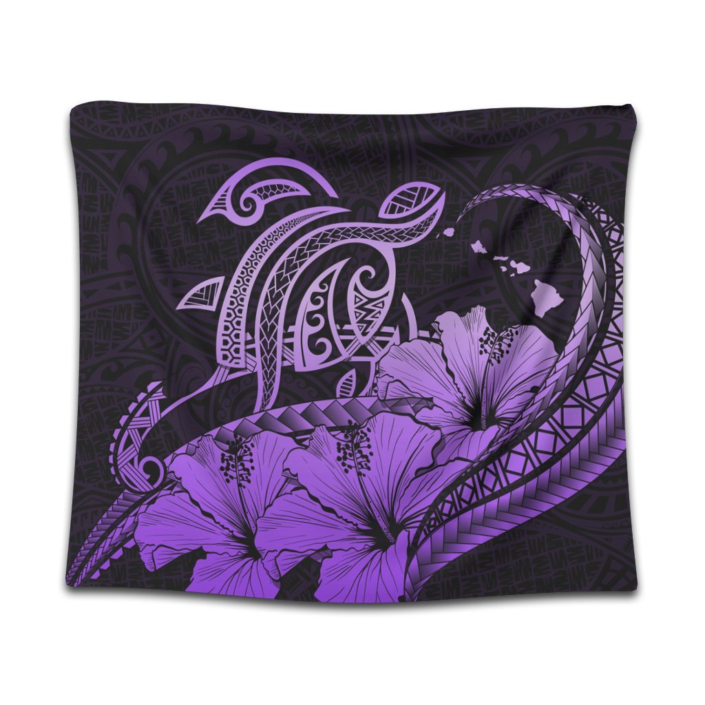 Hawaii Turtle Map Polynesian Tapestry Safety Violet 2 - AH Wall Tapestry Black - Polynesian Pride