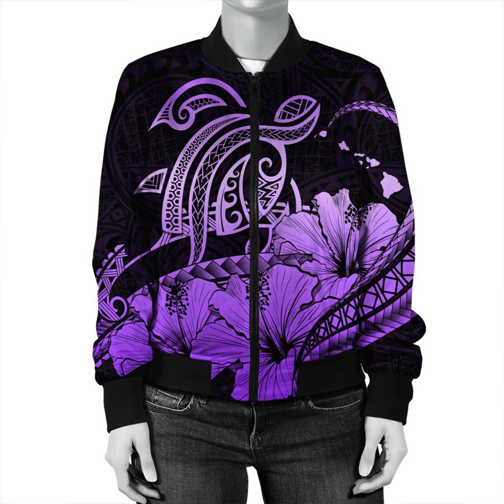 Hawaii Turtle Map Polynesian Bomber Jacket Safety Violet 2 - AH - Polynesian Pride