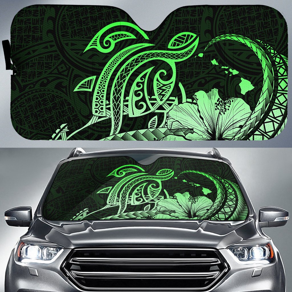 Hawaii Turtle Map Polynesian Car Sun Shade Safety Green AH Auto Sun Shade Universal Fit White - Polynesian Pride