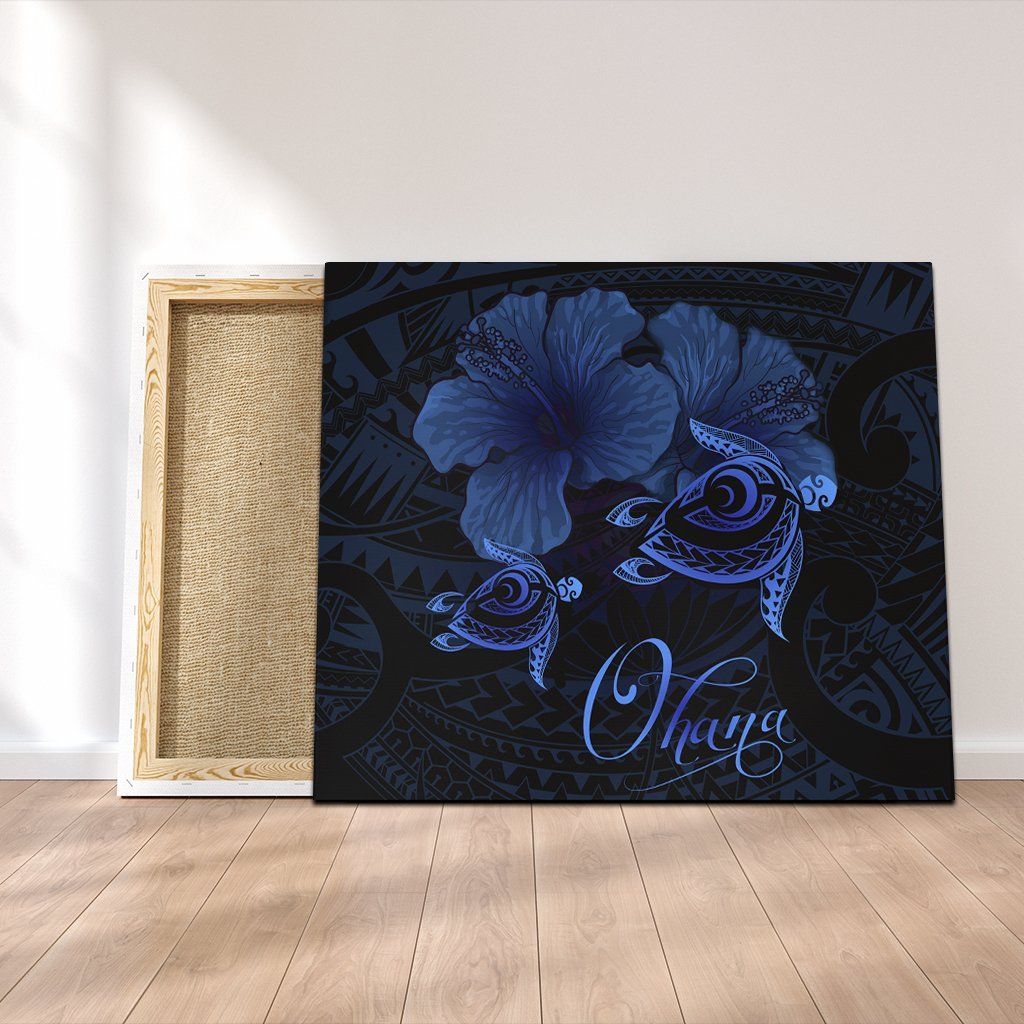 Hawaii Turtle Ohana Hibiscus Poly Canvas - Blue - AH Canvas Poly-cotton - Polynesian Pride