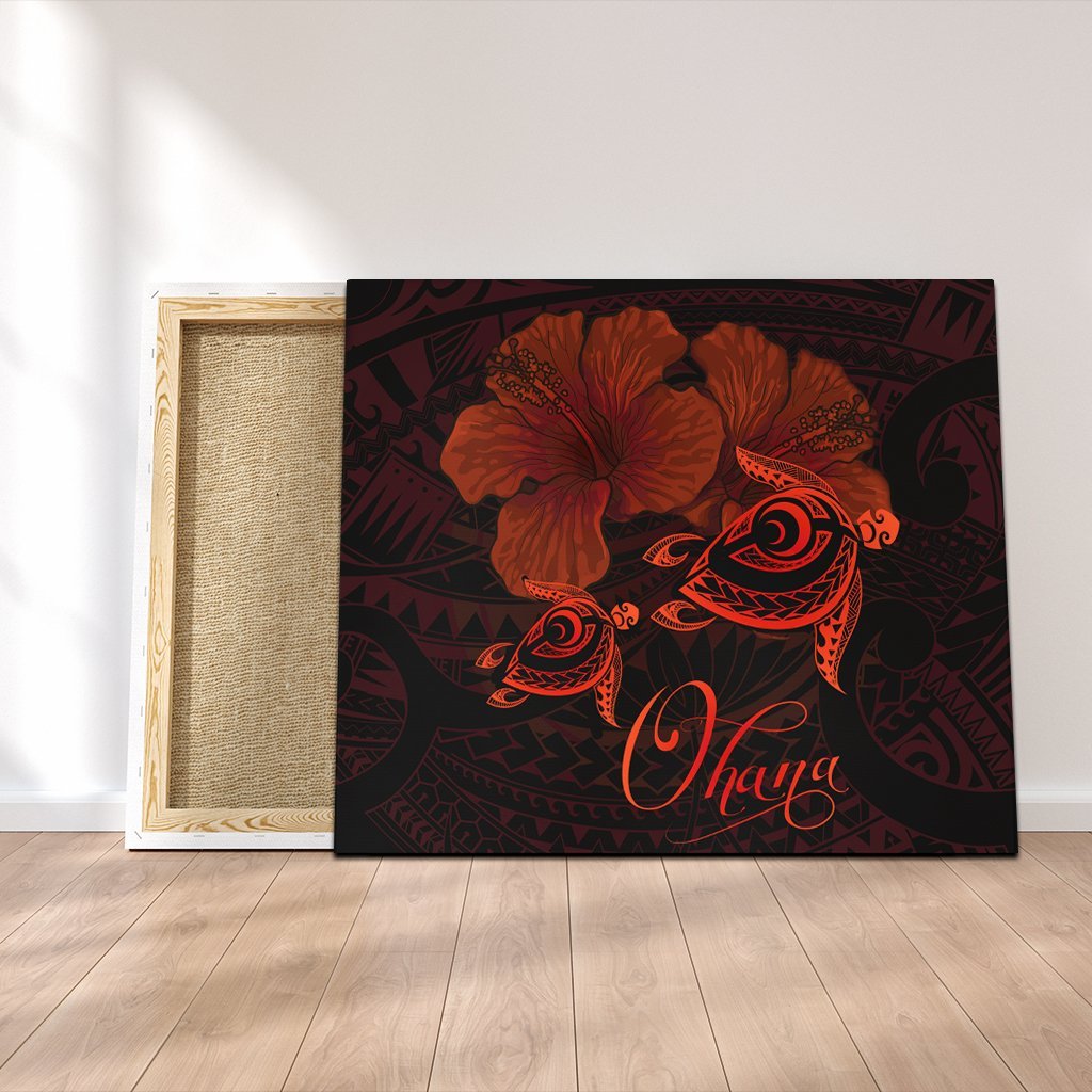 Hawaii Turtle Ohana Hibiscus Poly Canvas - Orange - AH Canvas Poly-cotton - Polynesian Pride