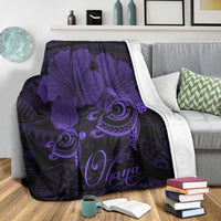 Hawaii Turtle Ohana Hibiscus Poly Premium Blankets - Purple - AH - Polynesian Pride