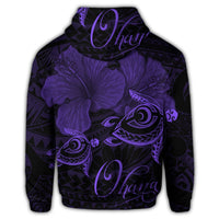 Hawaii Turtle Ohana Hibiscus Poly Zip Hoodie Purple - Polynesian Pride
