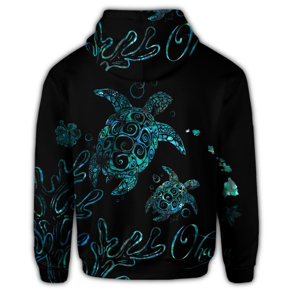 Hawaii Turtle Ohana Paua Shell Zip Hoodie - Polynesian Pride