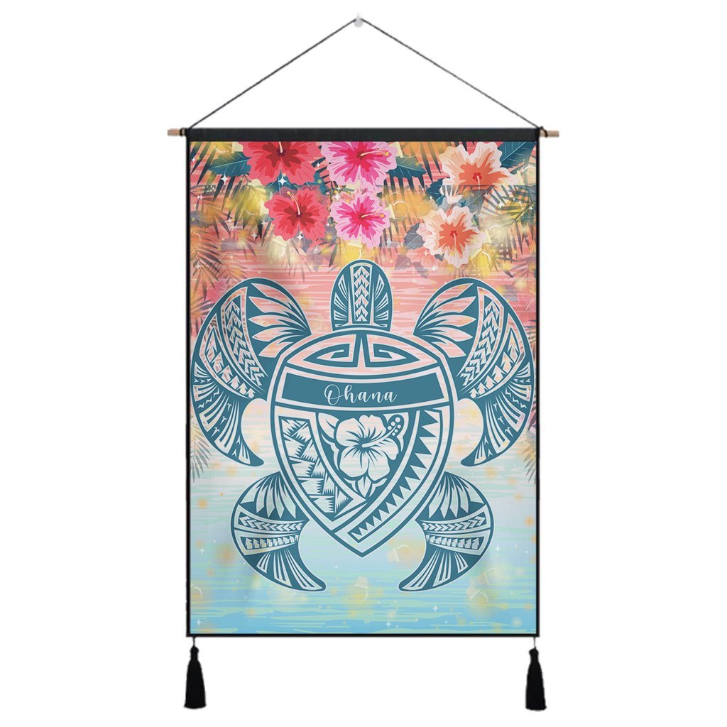 Hawaii Turtle Ohana Stary Night Hibiscus Hanging Poster - AH Hanging Poster Cotton And Linen - Polynesian Pride