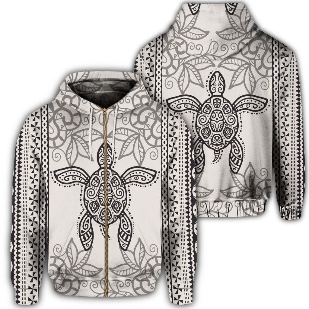 Hawaii Turtle Pattern Zip Hoodie Unisex Art - Polynesian Pride