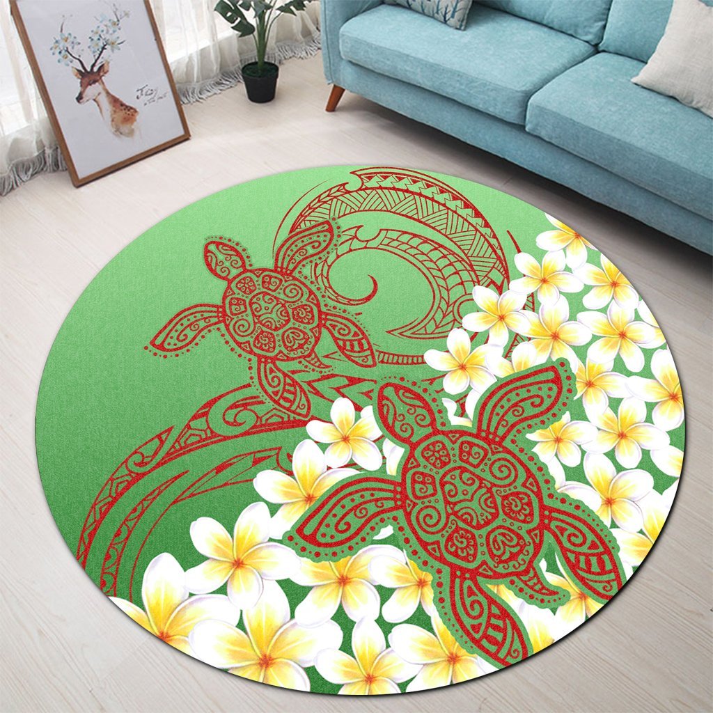 Hawaii Turtle Plumeria Round Carpet - Green Style - AH - Polynesian Pride